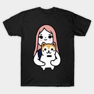 Girl with akita Inu Dog Lover Puppy T-Shirt